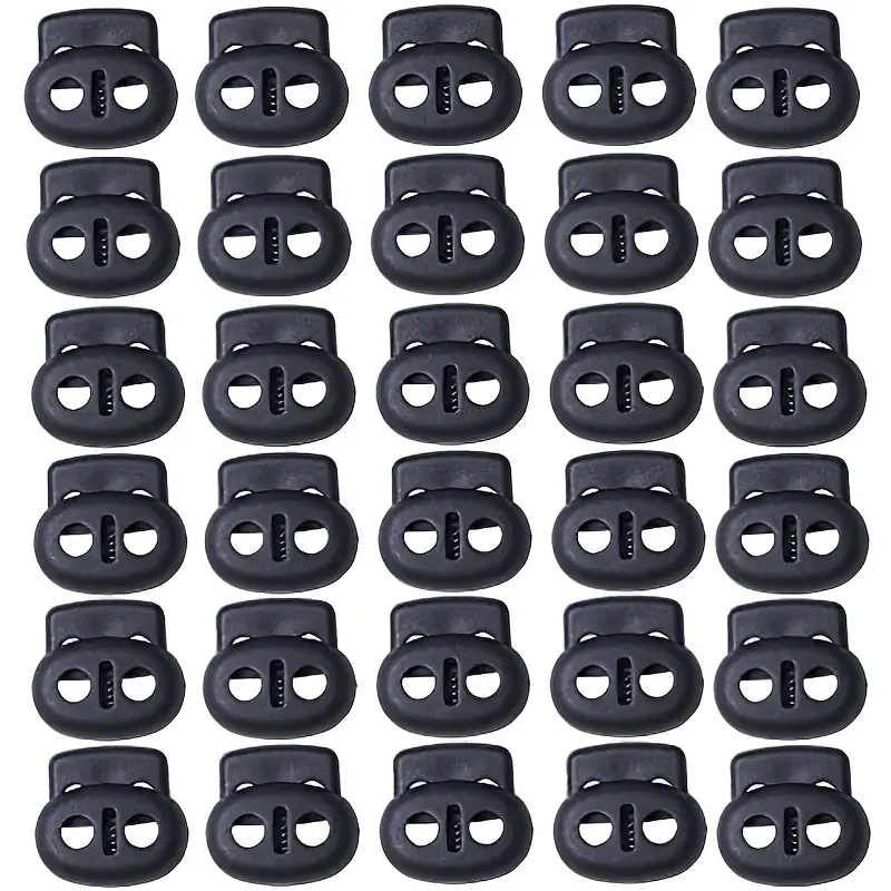 30 pezzi fermacorda in plastica nera fermacorda a molla, regolatori  elastici a due fori per cordoncini, borse, lacci delle scarpe, vestiti,  paracord e
