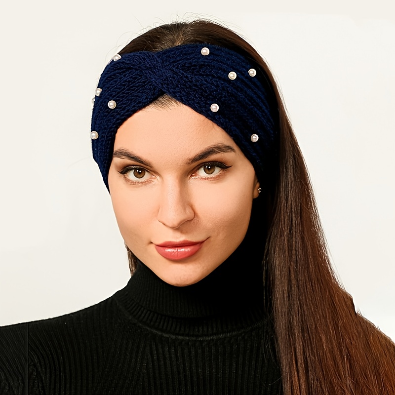  DNAEGH Winter Knitted Elastic Headbands Turban,For Women Girls  Knitting Hairband Crochet Bow Wide Headbands Hair Accessories. Black :  Beauty & Personal Care