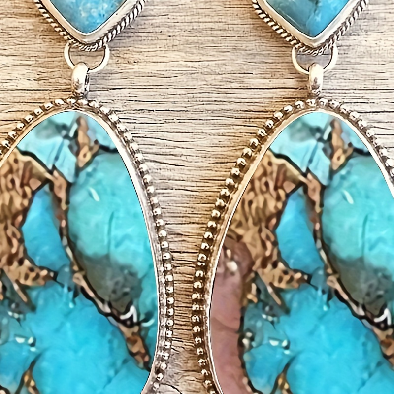 

Bohemian Vintage Water Drop Synthetic Turquoise Pendant Earrings - Fashion Alloy Ear Piercing Jewelry For Women Over 15 Years Old