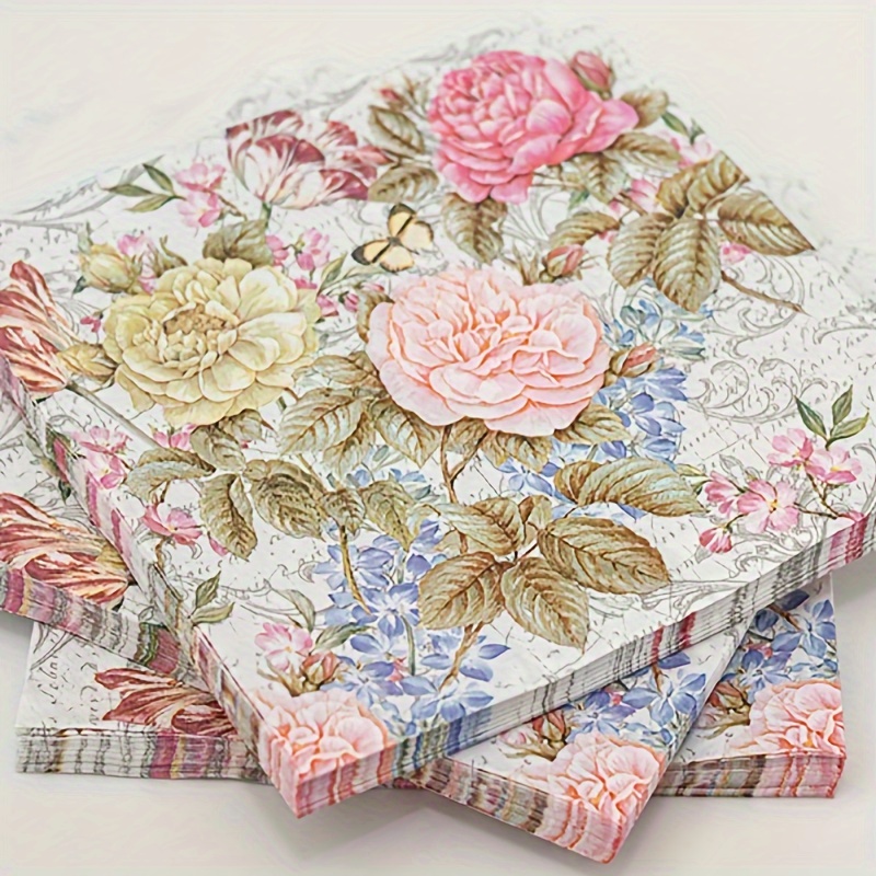 

20pcs Luxury Floral & Grass Printed Napkins - Weddings, Birthdays, Bachelorette Parties & More - Elegant Decorative Paper Tissues For Holidays & Events