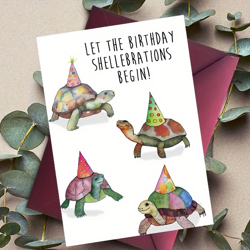 

Festive Turtles Birthday Greeting Card 1pc - Joyful Celebration Party Card With Colorful Hat-wearing Turtles For Anyone, Holiday Occasion, Unique Other Pattern Design, High-quality Paper Material