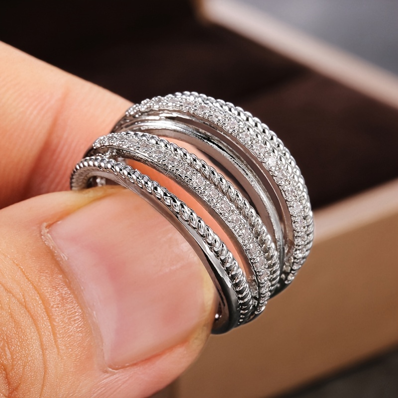 Silver Multilayer Cross Zircon Ring for Women