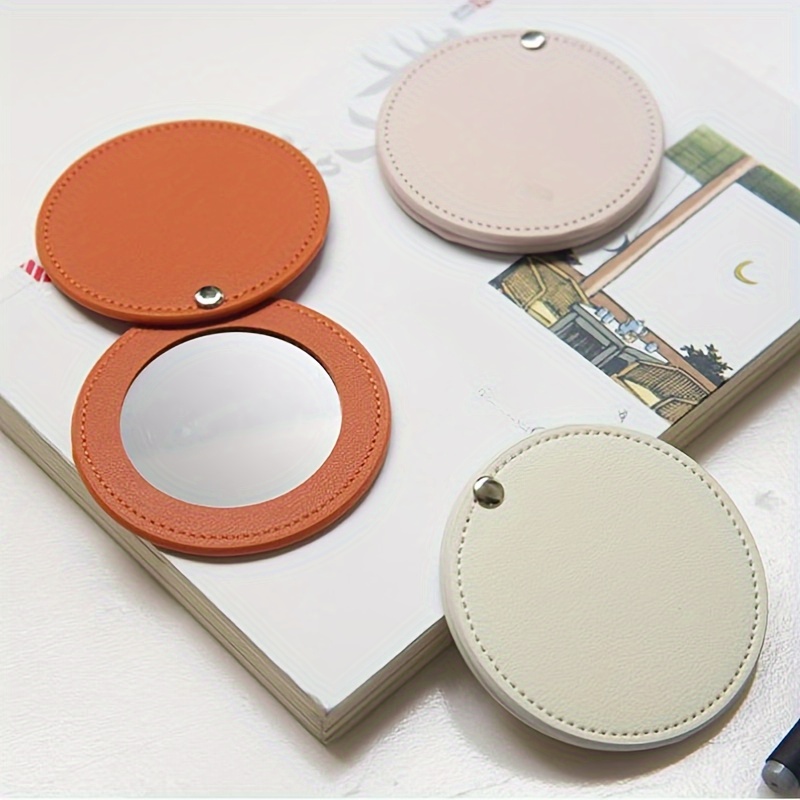 

Pu Portable Pocket Makeup Mirror, Minimalist Round Compact Cosmetic Mirror With Cover, Travel Mirror Gift For Women Mom Wife Sister Friend