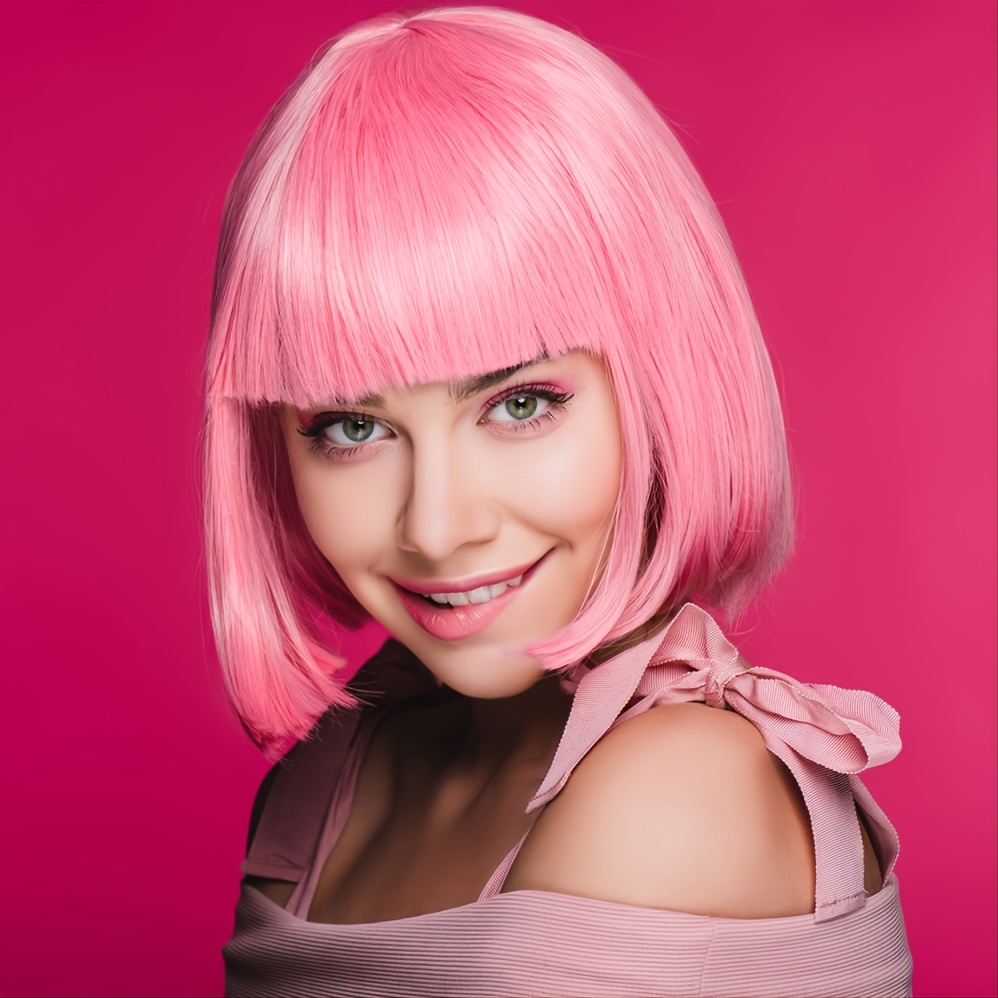 Short Straight Synthetic Wig Bangs Synthetic Cosplay Daily Temu