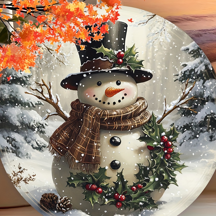 

Snowman Round Aluminum Vintage Tin Sign, Christmas Indoor Decoration Wall Art For Home, Cafe, Apartment, Restaurant, Street, Living Room Decor, Festive Gift, 1pc, 8x8 Inches