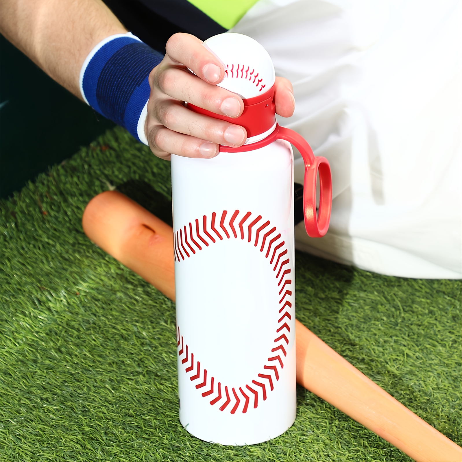 Baseball Watter Bottle, Personalized Sports Bottle with Straw