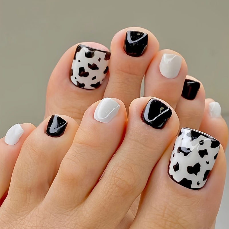 Summer Toe False Nail French Black Heart Press on Nails for Nail