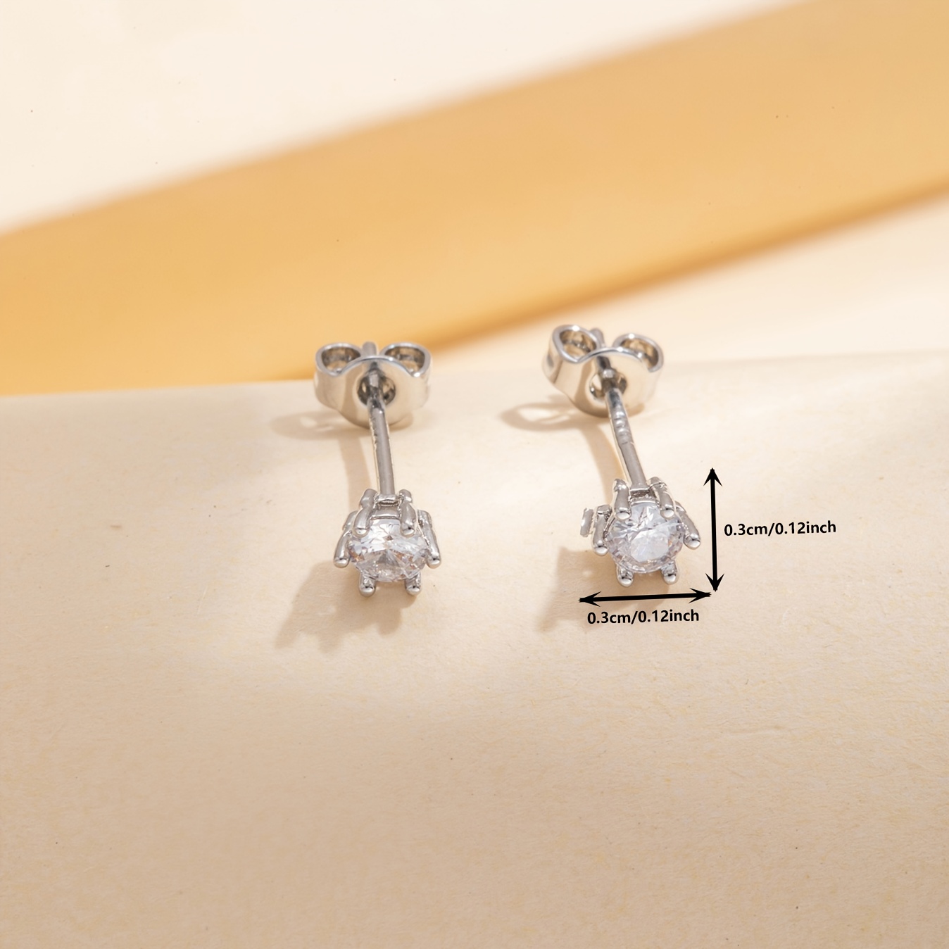 Squared Cubic Zirconia Ear Studs for Men - Pair 3mm