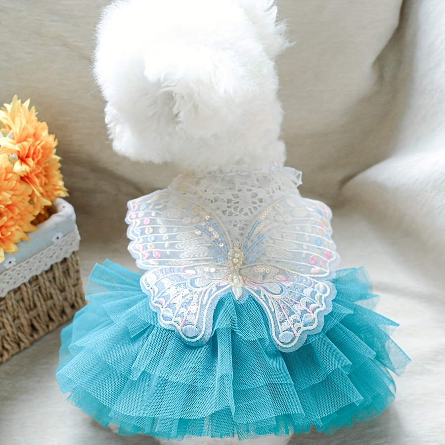 

Yarn Skirt - Lake Blue Skirt Hem Pet Dress Spring And Autumn Dog Clothes Small Dog Pomeranian Teddy Cake Skirt