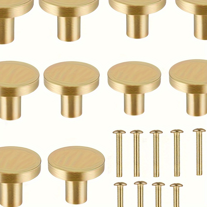 

10pcs Golden Polished Metal Drawer Knobs, 20x25mm - Bar Style Single Hole Handles For Cabinets, Wardrobes & Dressers With Screws Included, Knobs For Cabinets And Drawers