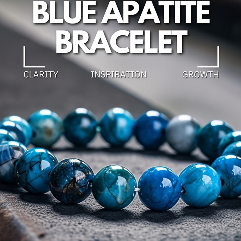 

1pc Boho-chic Blue Apatite Bracelet, Clarity, Inspiration, Growth Beaded Bracelet Jewelry