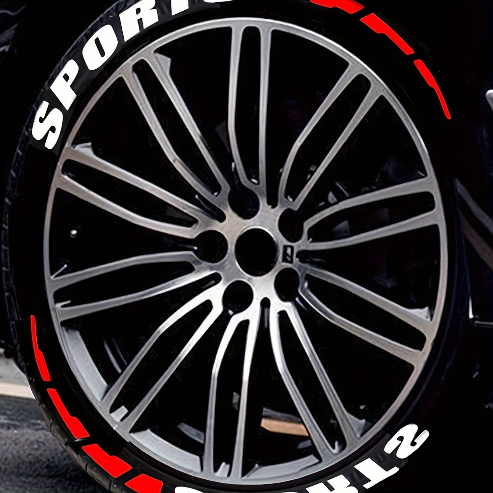 

8pcs White "sports" Red Accent Tire Letter Stickers - Pvc Rubber - Car And Motorcycle Modification, Glue Is Not Included