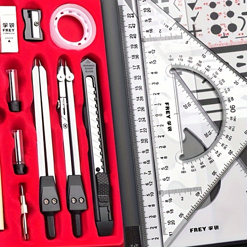 

1 Set Special Thong Ruler Combination Tool Package Practical College Student Construction Mechanical Graphic Design Chemistry Professional Cad Drawing Picture Round Gauge Instrument Ruler Gauge Set