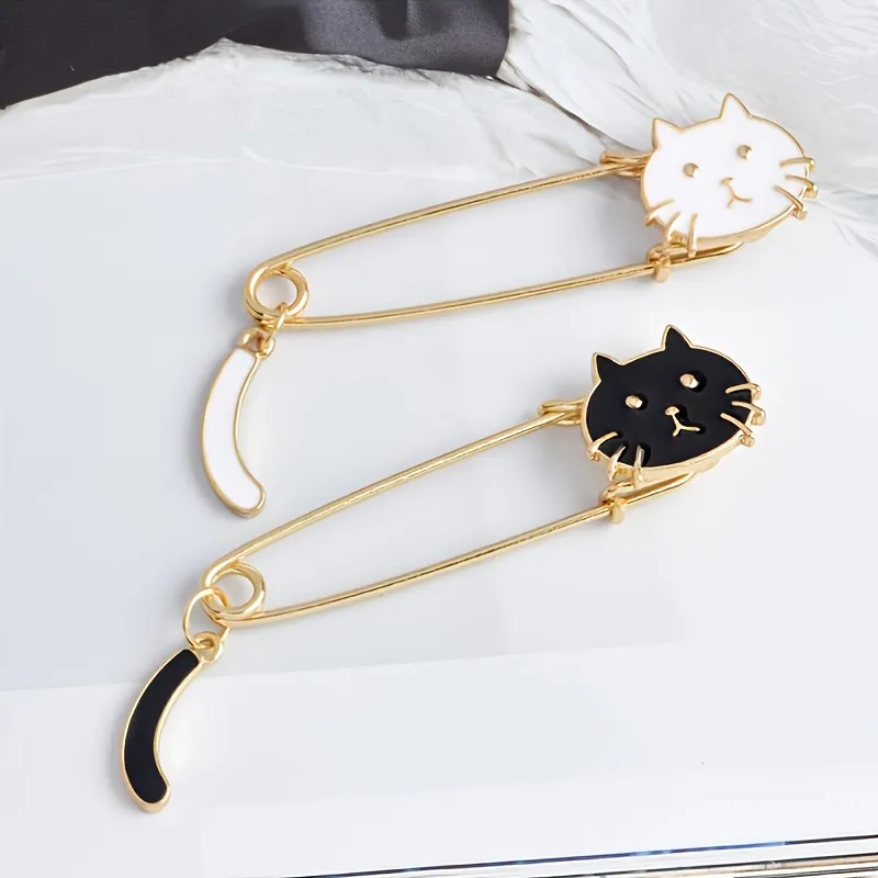 1pc Trendy Design Cute Cartoon Black White Kitten Alloy Badge Pin For Jeans  Bag Shirt Collar Handcraft Jewelry Gift For Friends Jewelry  Accessories  Temu Japan