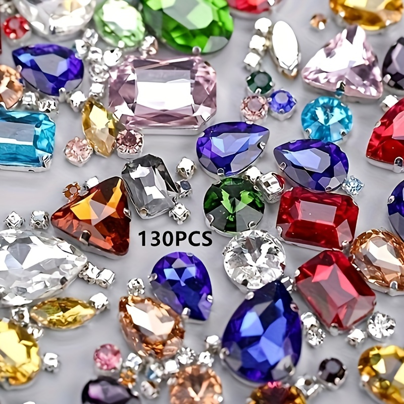 

130pcs Kit de strass en verre de couleur mélangée - assorties à dosseret pour les manuels, les chaussures, les robes, les bijoux et les accessoires de mode