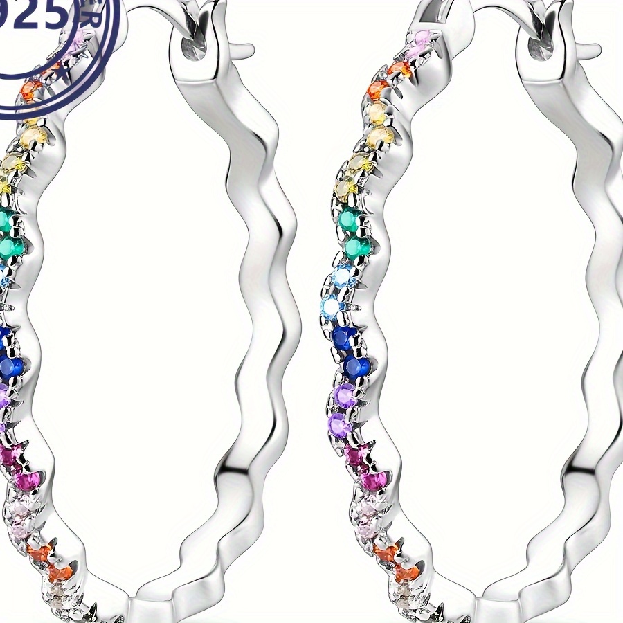 

1 Pair S925 Sterling Silver Multicolor Wavy Hoop Earrings, Elegant & Luxury Style Hypoallergenic Large Earrings Jewelry Gifts For Women