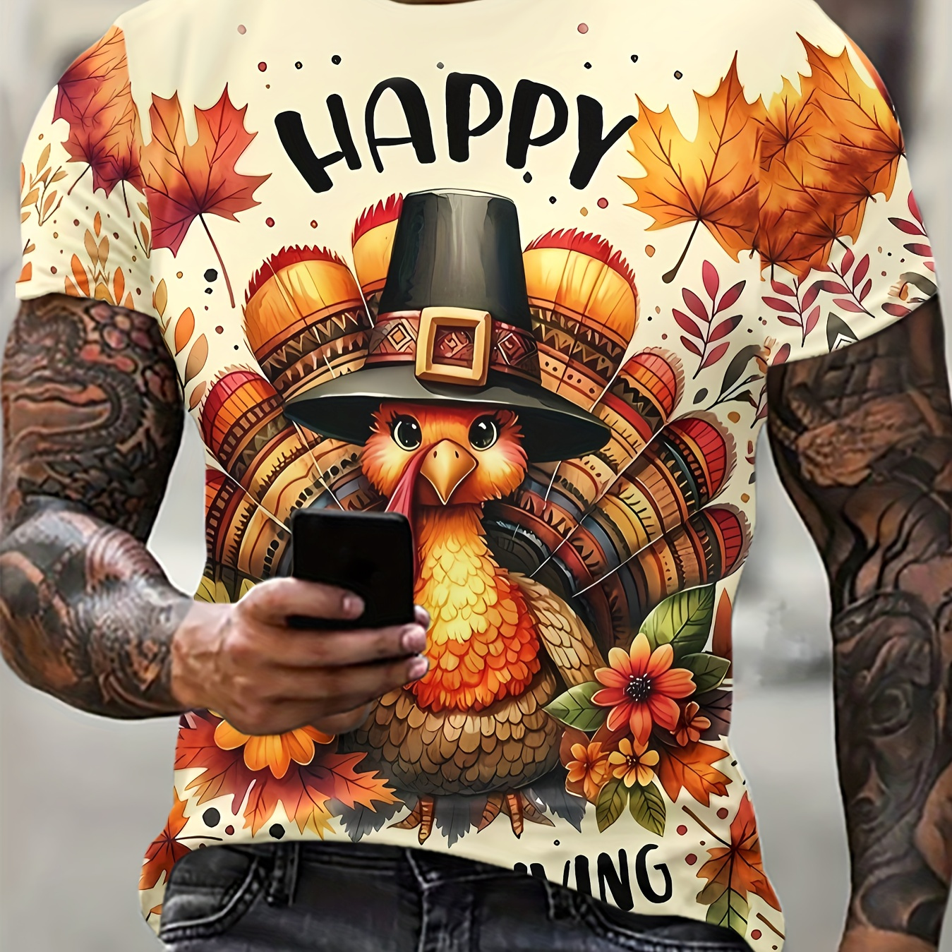 

Men's Thanksgiving Turkey 3d Print T-shirt - Casual & Stylish Crew Neck, Short Sleeve Tee - Perfect Gift For Husband