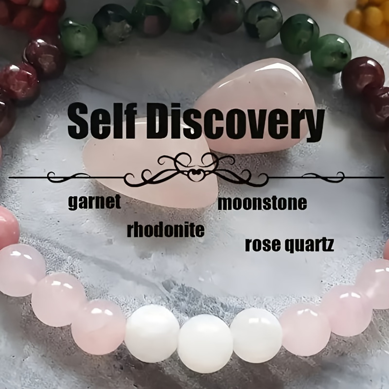 

1pc Natural Stone "self Discovery" Bracelet – Multicolor Hand Jewelry For P Inner Peace – Simple Style Accessory For Daily Wear