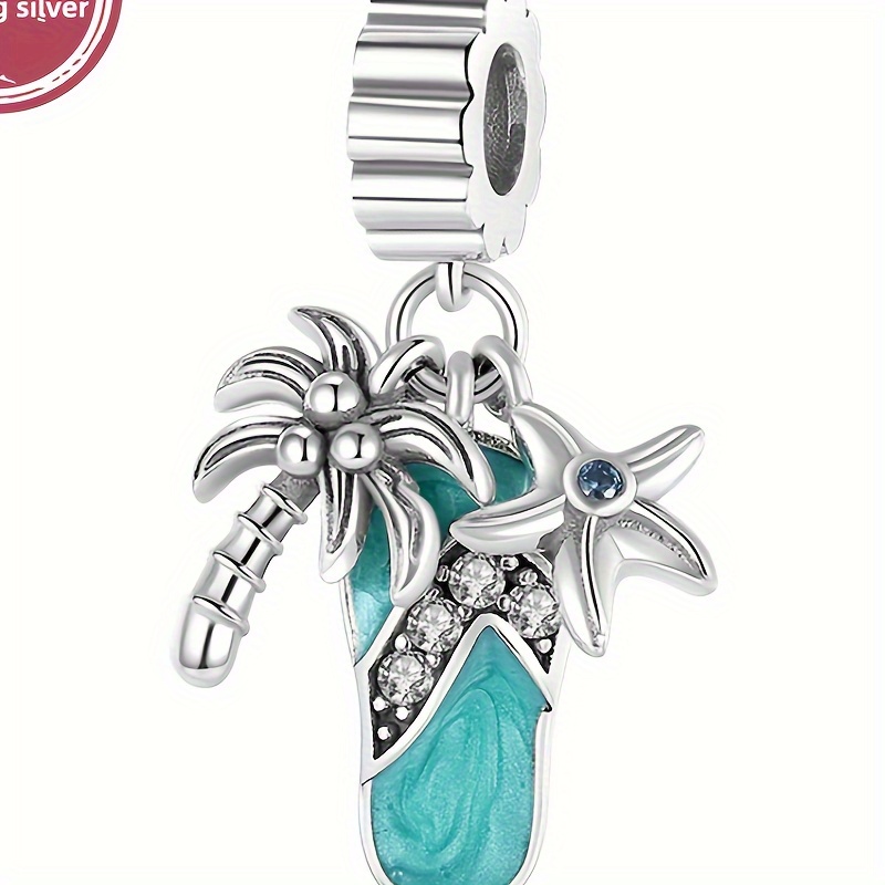 

925 Sterling Silver Summer Beach Coconut Tree Starfish Slippers Pendant Beads Charms Fit Bracelets Necklace Simple Style Women Diy Jewelry Gift