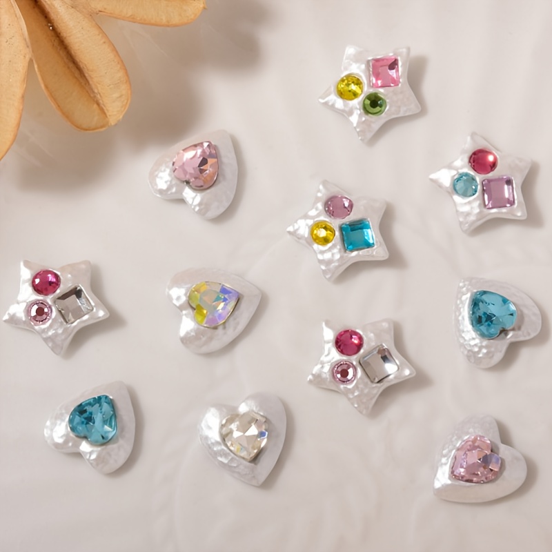 Heart Nail Charms Colorful Heart Nail Rhinestones 3d - Temu