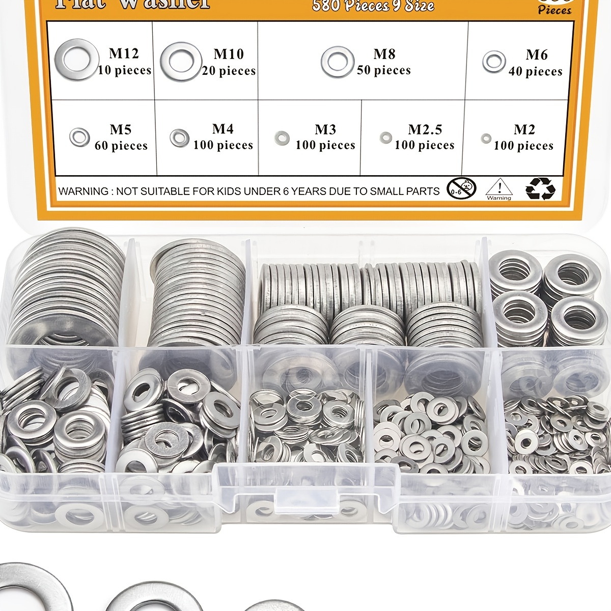 

180/360/580pcs 304 Stainless Steel Flat Washers Set - For Home Decor, Factory Repair, Kitchens, Shops & More