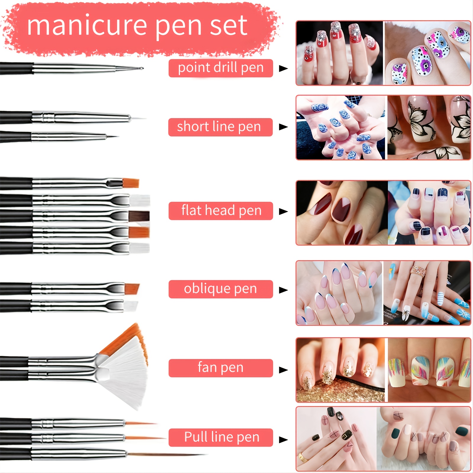 Nail Design Kit for Acrylic Nails Decoration with Nail Art Brushes, Dotting  Tool
