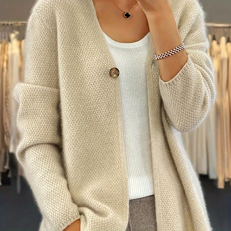 

Chic Casual V-neck Knit Cardigan For Women - Soft Viscose , Solid Color, Fall/winter