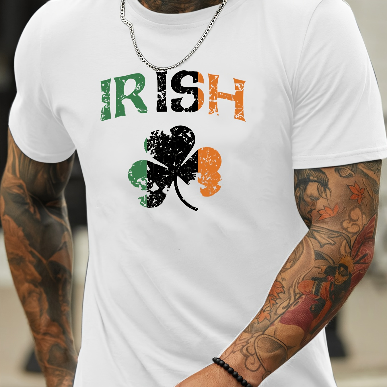 

Clover Graphic Irish Print T-shirt, Tees For Men, Breathable Street Trendy Fashion, Comfortable Round Neck T-shirt, Casual Short Sleeve Top For Summer