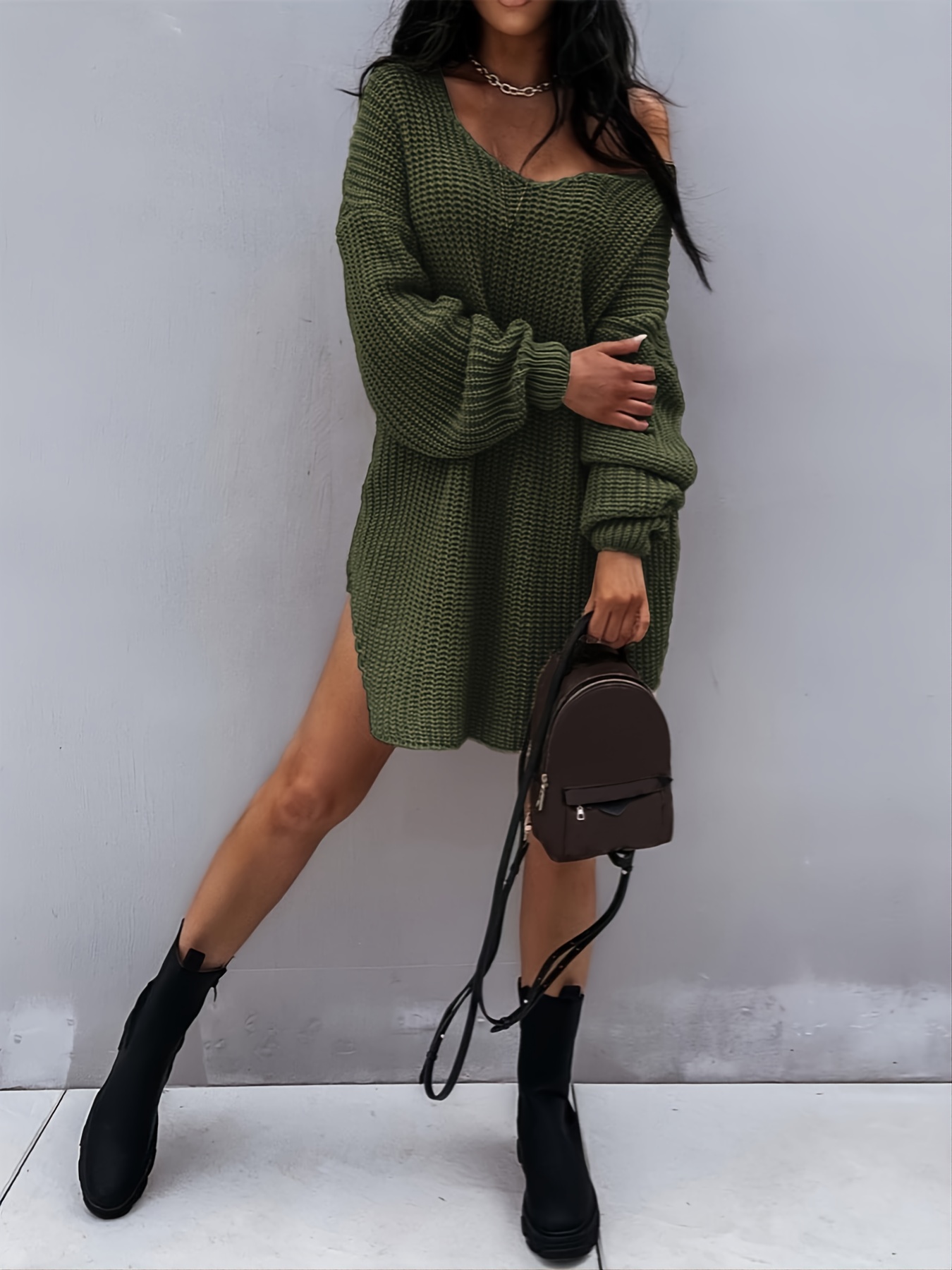 Olive green sweater dress on sale outfit