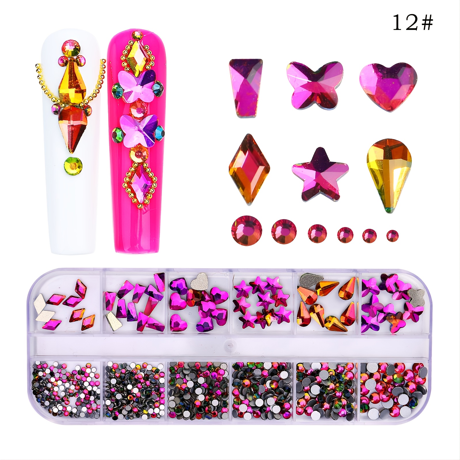 12Girds Mixed Size AB Nail Rhinestones Super Shiny Diamonds 3D