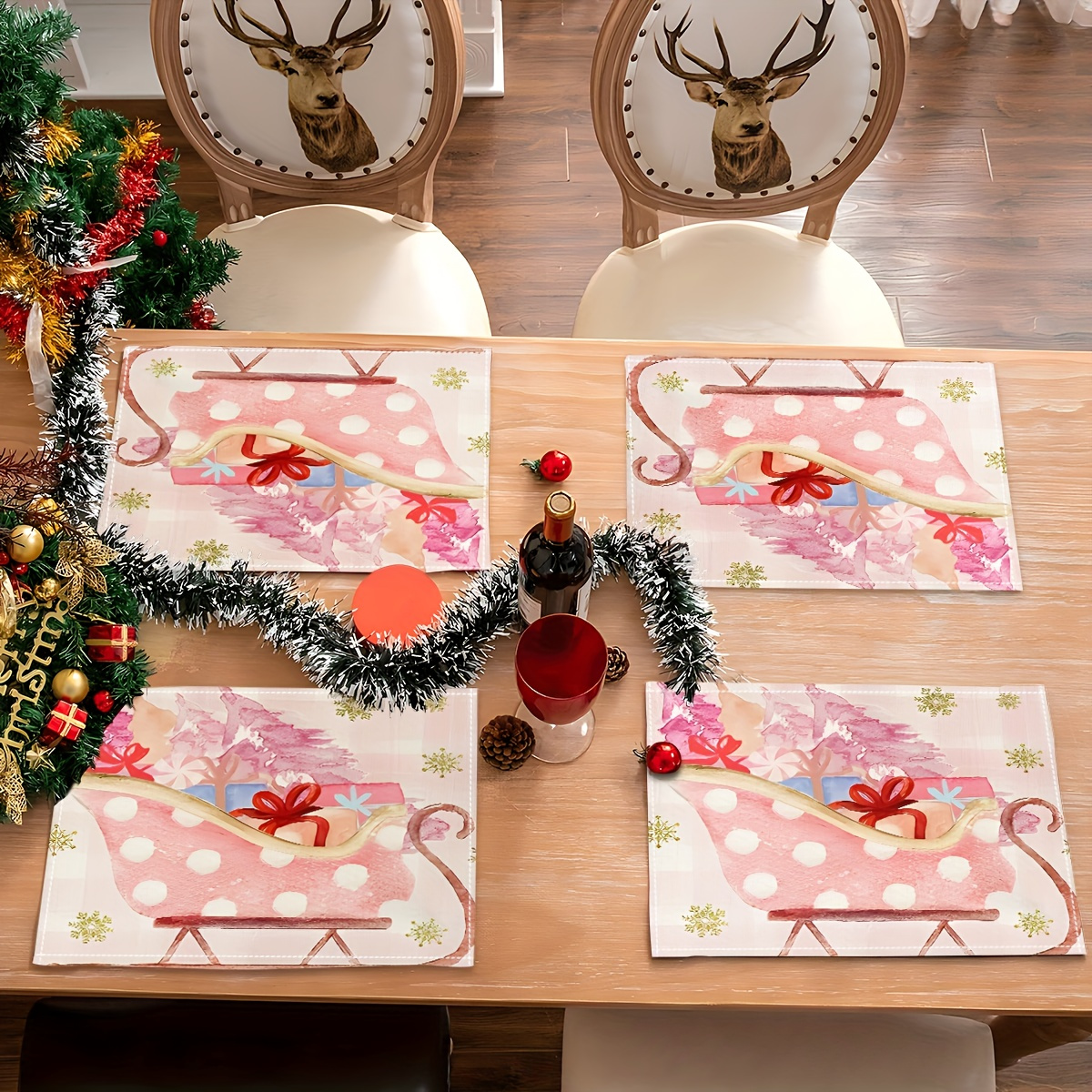4pcs, mantel individual navideño de lino, tapete de mesa temático de feliz  navidad, almohadilla de aislamiento térmico con patrón de copo de nieve a  cuadros de búfalo, tapete de mesa decorativo de
