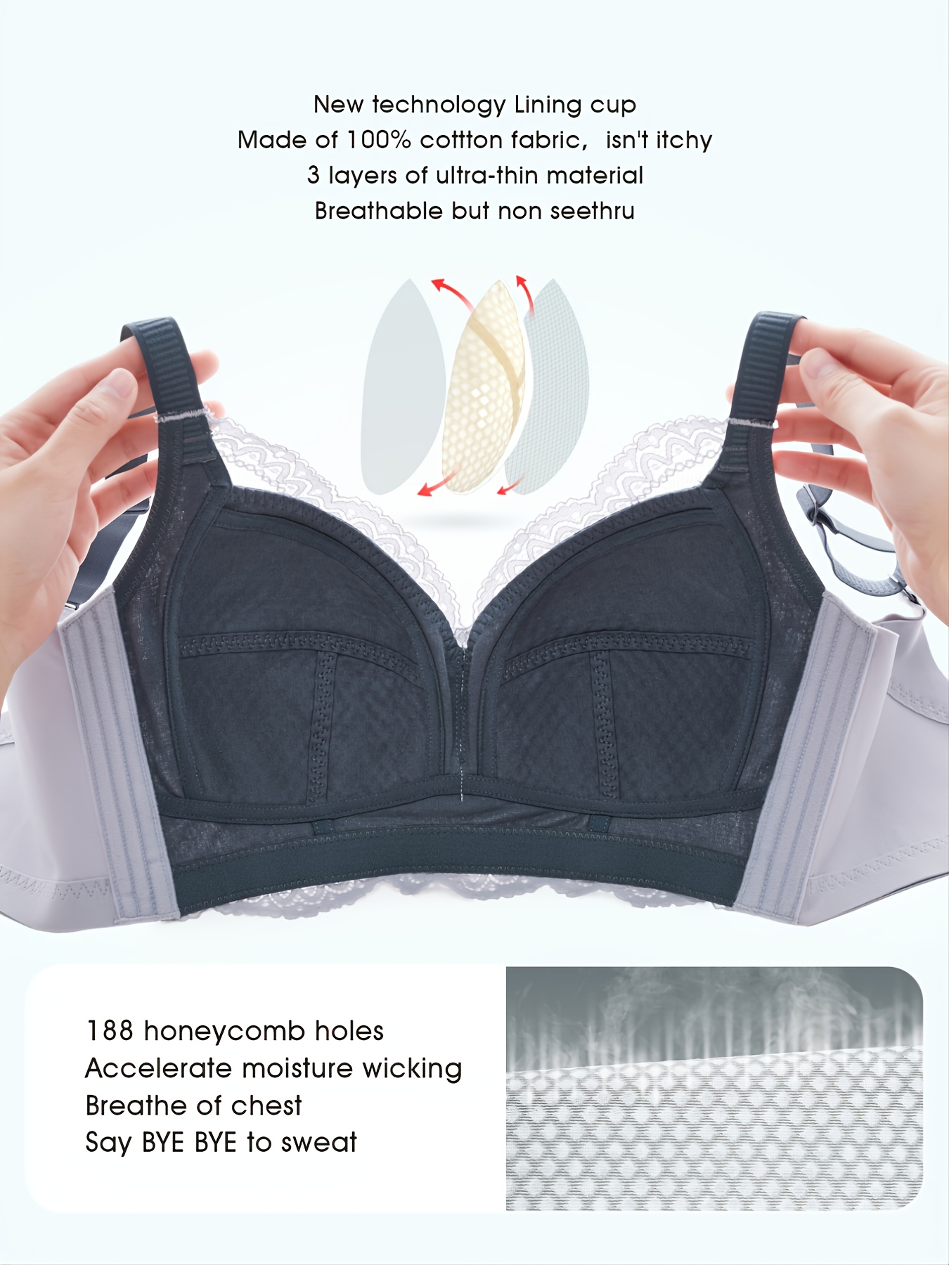 Honeycomb Cotton Bra Wireless Seamless High Side Underarm - Temu