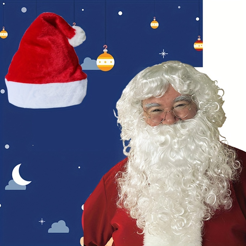 Santa Claus Costume Wigs Beard Wig White Long Curly Wig With Beard Synthetic Wig Old Men Grandpa Cosplay Wig For Christmas Halloween Cosplay Party