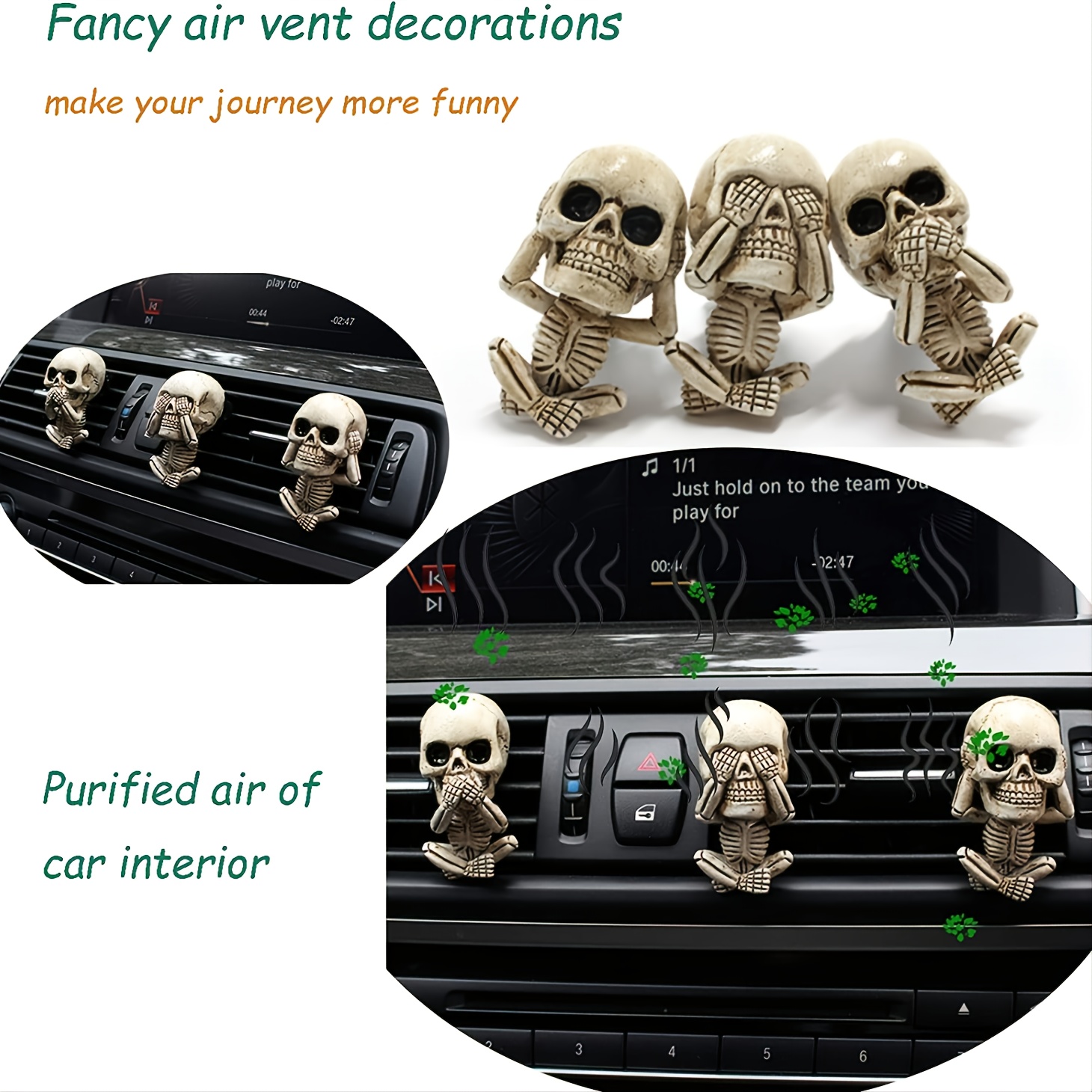 Cute Skull Car Air Freshener Clips Car Interior Vent - Temu