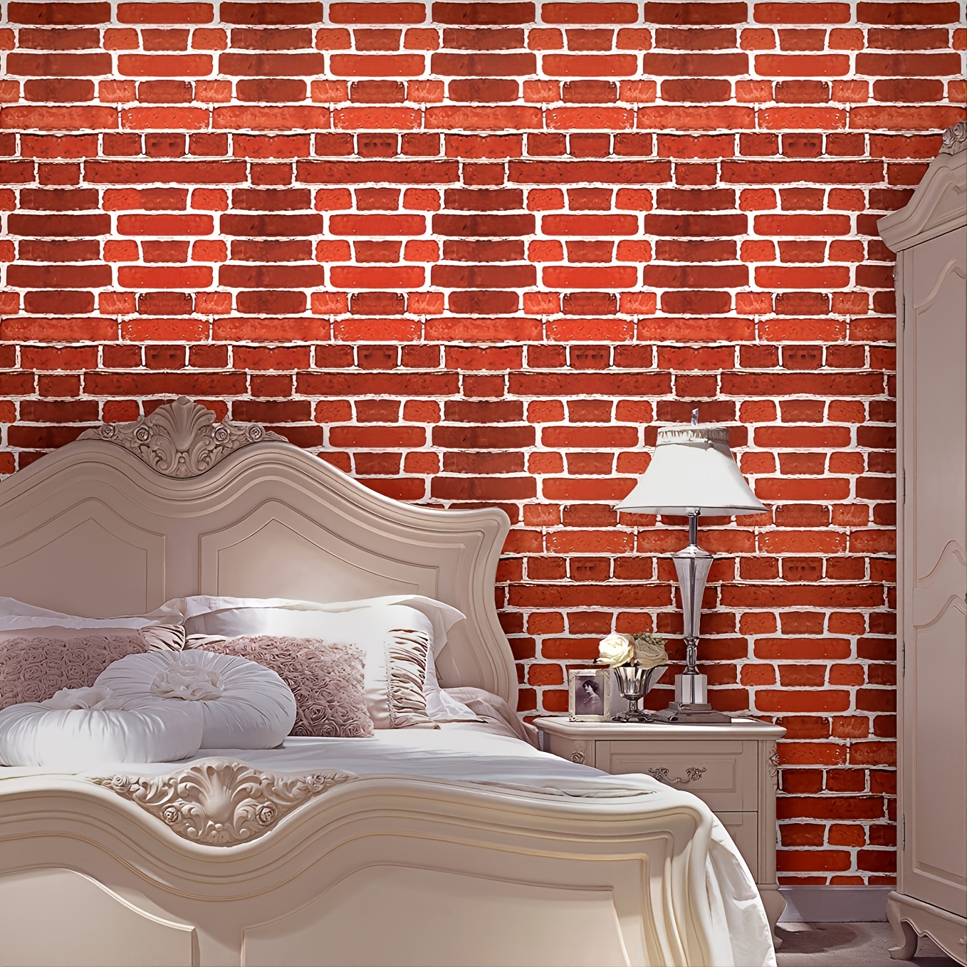 red brick wallpaper bedroom