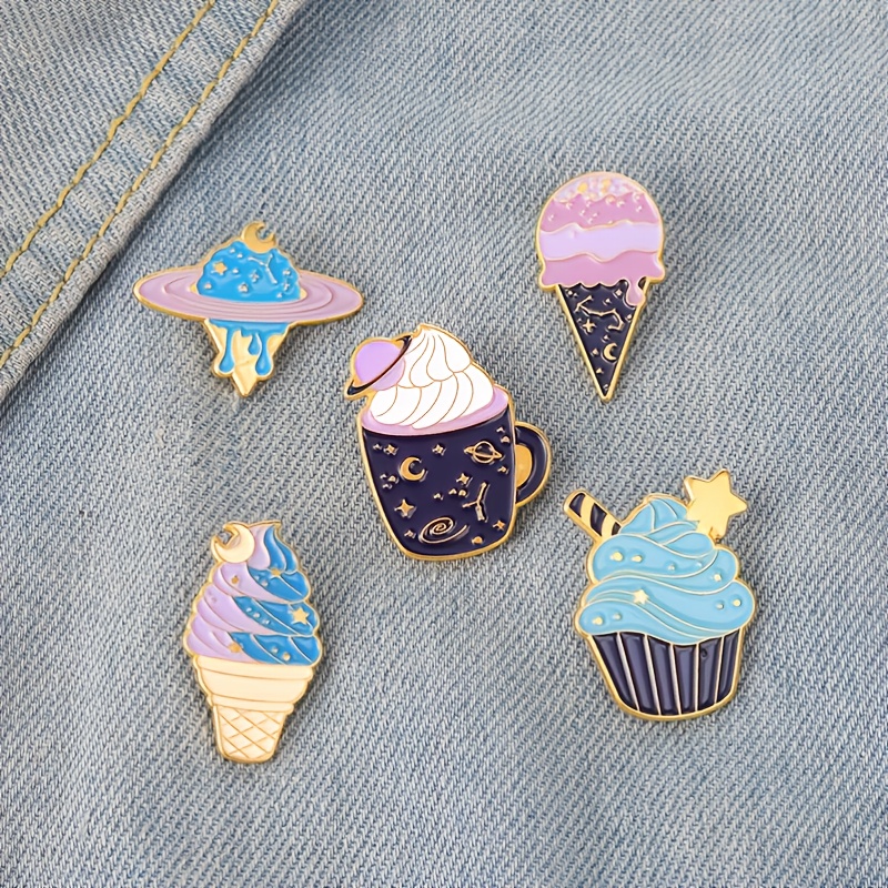 1PC DIY Bag Accessories Button Pins Cute Ice Cream Cup Alloy