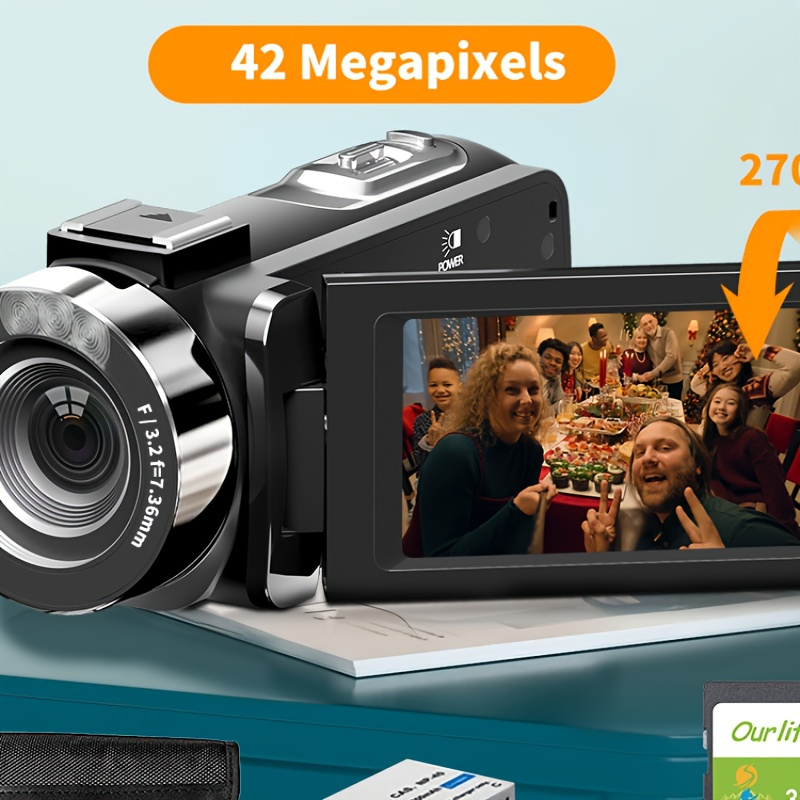 Caméscope Numérique 1080P 24MP Caméra Infrarouge Zoom 16x Rotatif Écran 3  Pouces LED