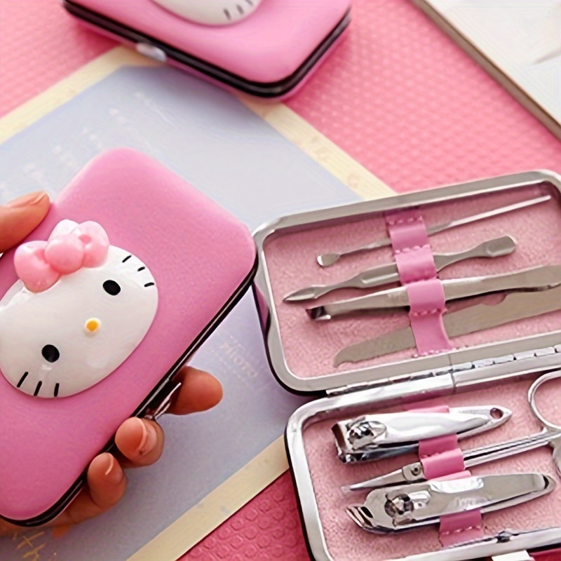 

all-in-one" Hello Kitty 7-piece Nail Clipper Set - Cute & Portable Manicure And Pedicure Kit With Travel Case, Perfect For Daily Use & Birthday Gifts