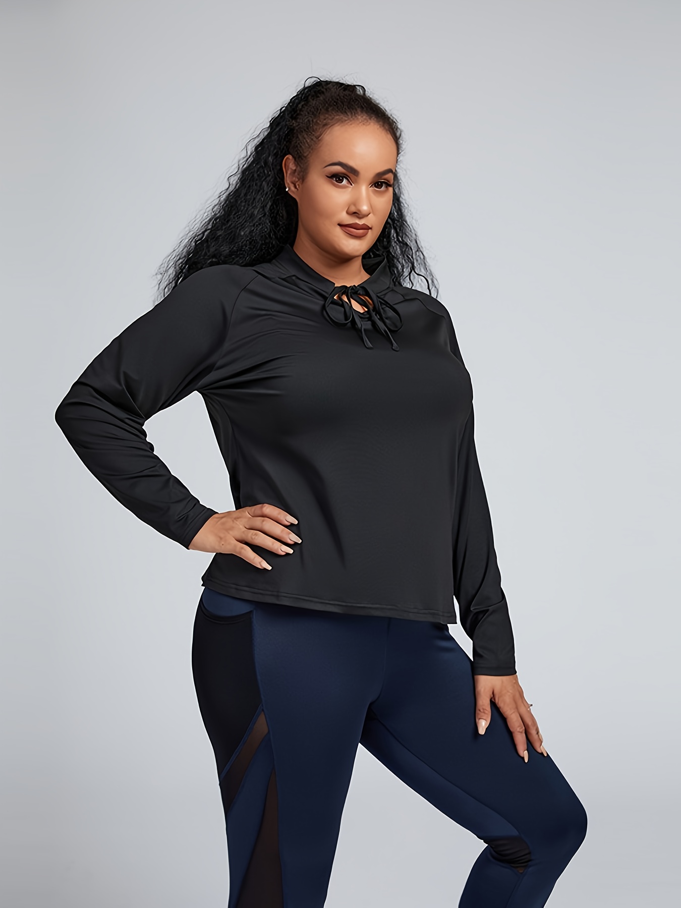 Plus Size Quick dry Drawstring Long Sleeve Breathable Sports - Temu Canada