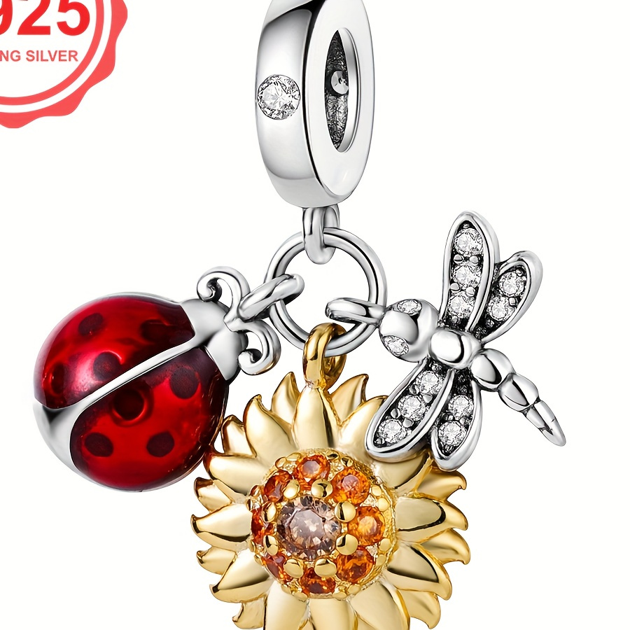 

1pc 925 Sterling Silver Diy Bracelet Ladybug Sunflower Dragonfly Pendantcharms For Women Luxury Fashion Jewelry Gift