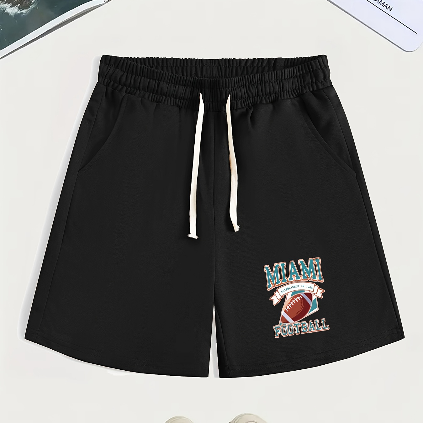 

Miami Football Graphic Print, Men's Summer Comfy Shorts With Drawstrings, Casual Loose Clothing For Men, As Gifts, For Daily Leisure Loungewear Outdoors