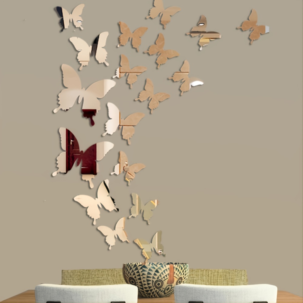 144 piezas de decoración de pared de mariposa dorada, adornos de mariposa  3D, calcomanías de mariposa 3D de 6 estilos y 3 tamaños, calcomanías  murales