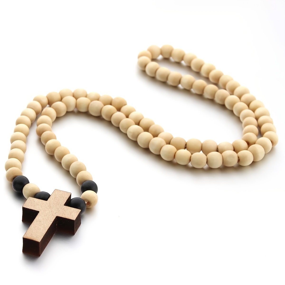 Wooden Cross Beaded Necklace Pendant Cool Natural Wood Cross - Temu