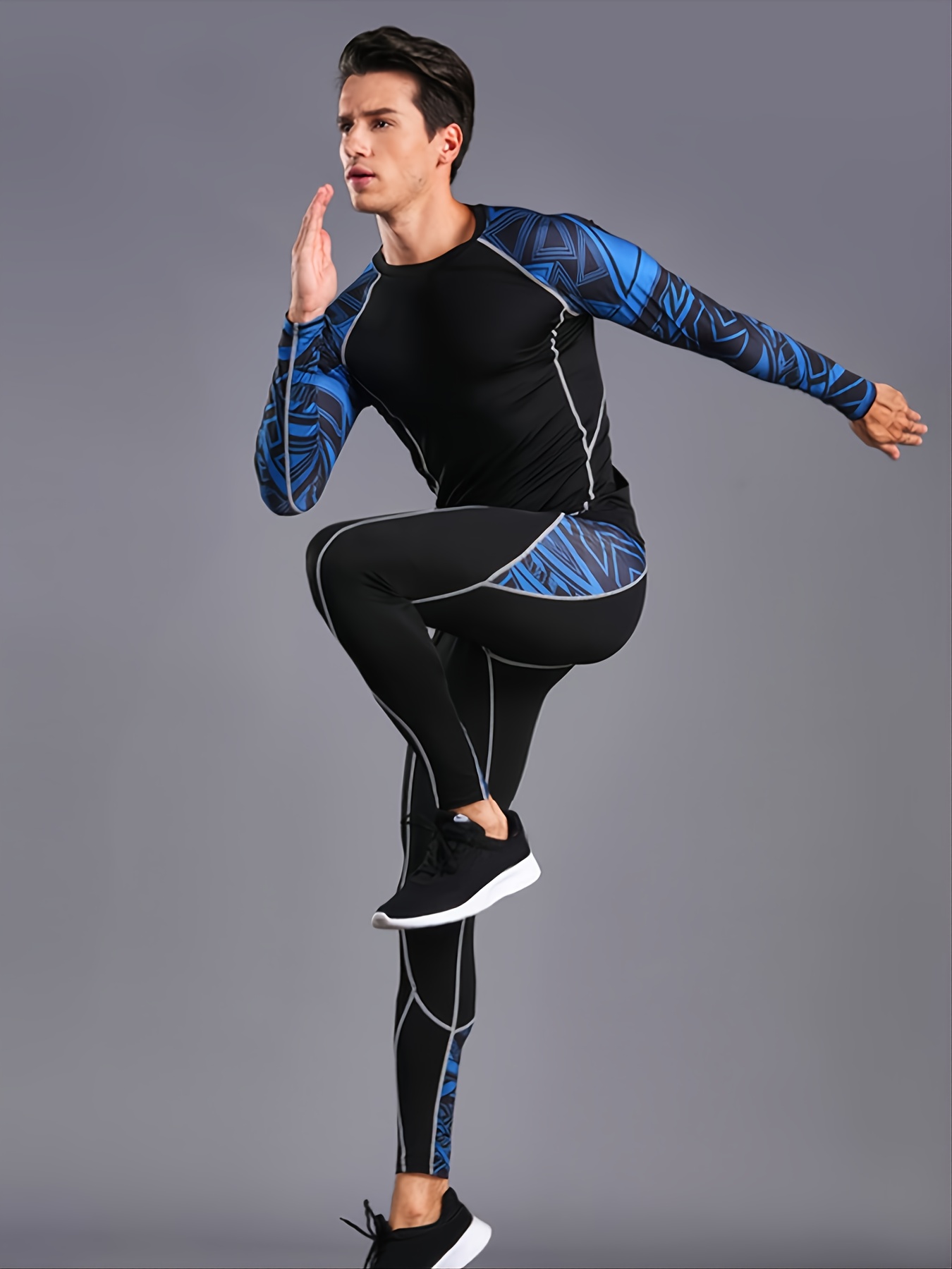 Quick Dry Men's Sports Tights Set With Long Sleeve Fitness Shirt