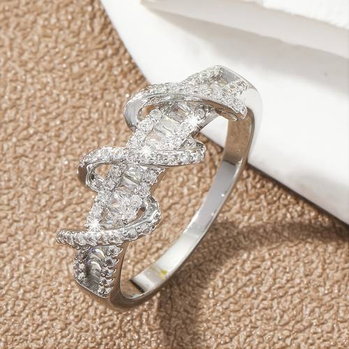 Wrap Around Zircon Eternity Band Ring Wedding Engagement Ring Luxury Jewelry For Women Girls Bride