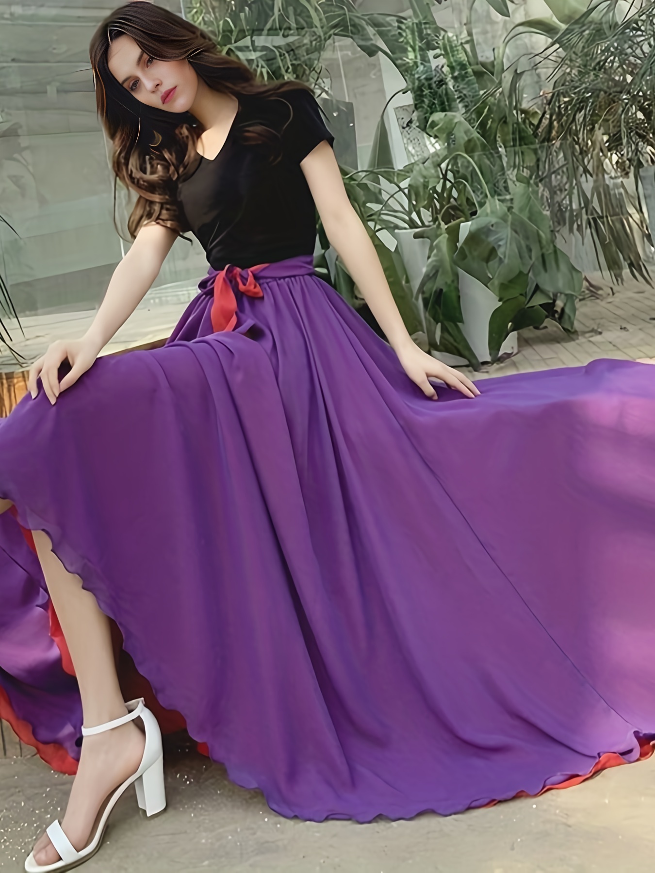 Women's Two sided Double layer Chiffon Dance Skirt Belt - Temu Canada