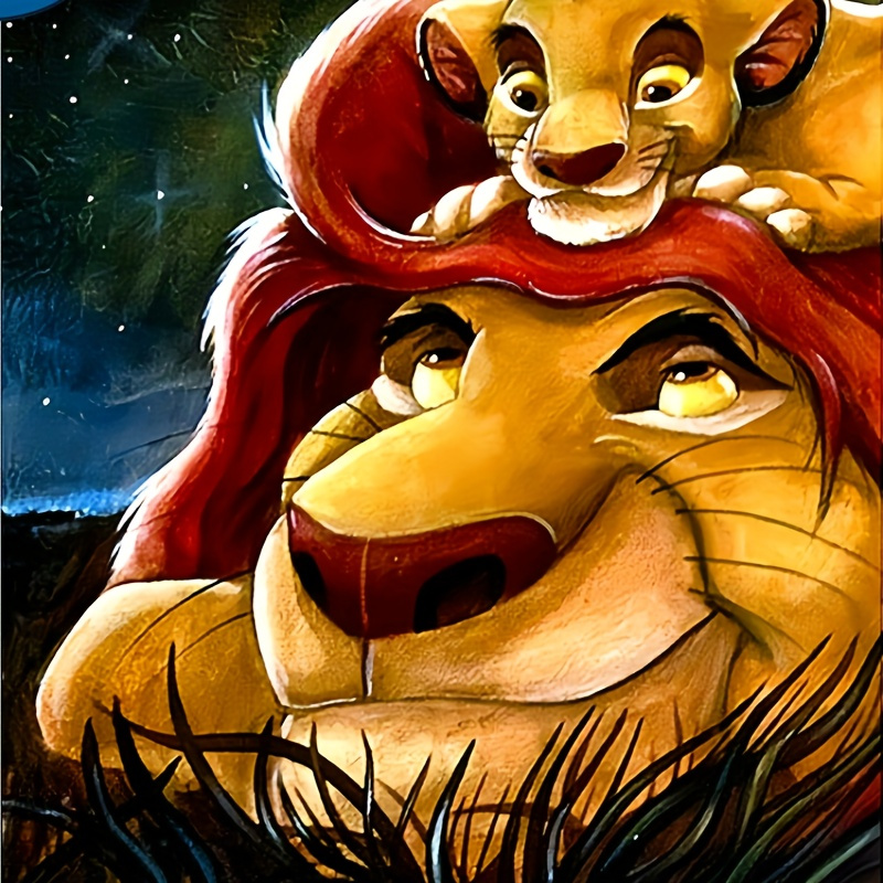 

1pc, Authorized Diy 5d Diamond Art Lion King Simba Father And Son - Paint By Numbers Kit For Adults - Full Drill Diamond Art Kit - Flower Painting Craft - Home Wall Art Decoration