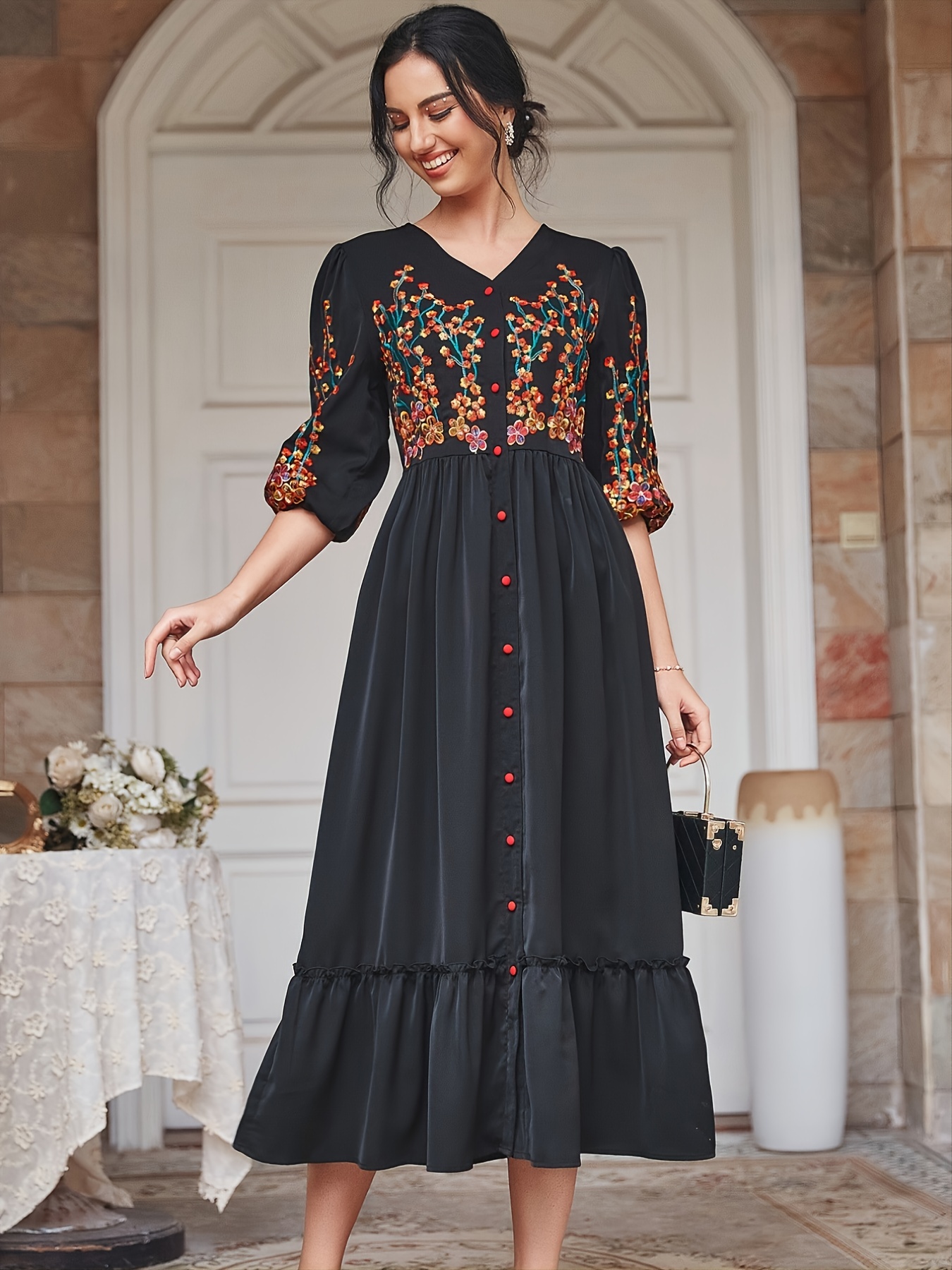 Casual 2025 embroidered dresses