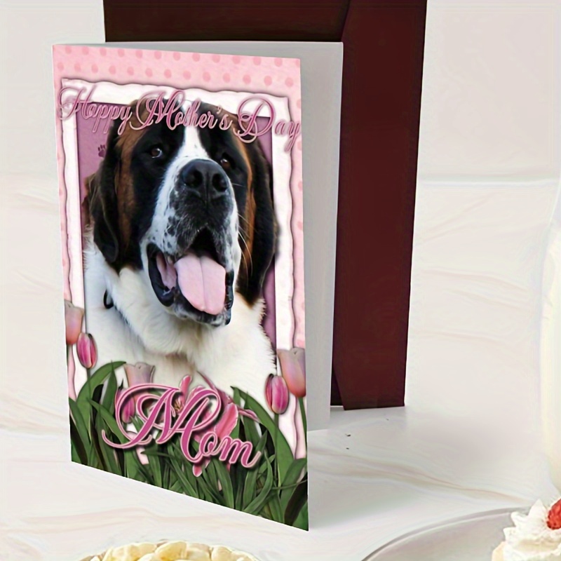 

1pc Greeting Card Is A Mother's Day Themed Card With A Photo Of A Saint Bernard Dog And The Words "happy Mother's Day" On It