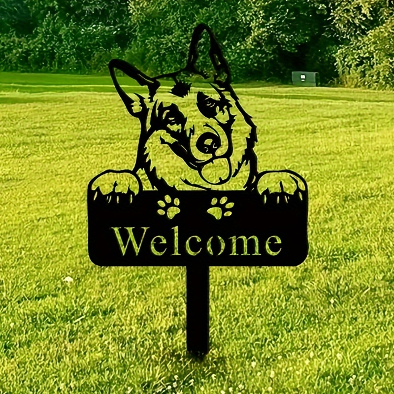 

German Shepherd Dog Welcome Sign, Iron Metal Garden Stake, Outdoor Memorial Marker, Decorative Handicraft Souvenir